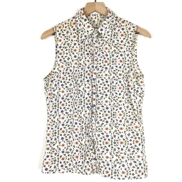 GUESS Vintage Top 90s Y2K Sleeveless Button Up Floral Boho Flowers Garden Party - Picture 1 of 7